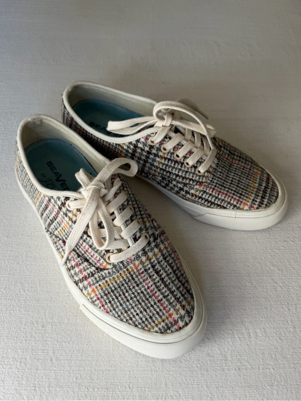 SeaVees for J Crew Wool Plaid Knit Sneakers